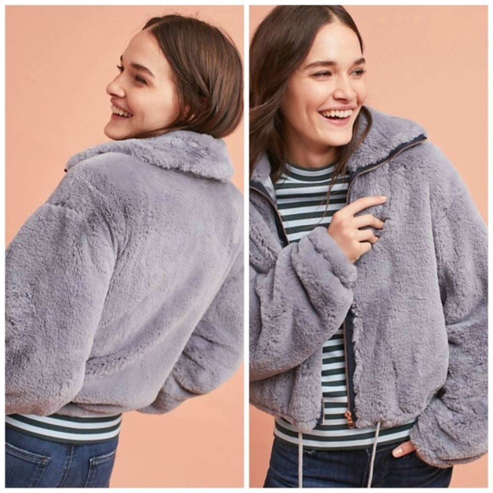 Anthropologie Zip Front Faux Fur Jacket